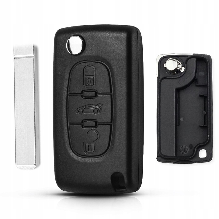 Кутия за ключ, с 3 бутона, за Peugeot 207, 307, 308, 407, 607, за Citroen Berlingo, C3, C4, C5, черна