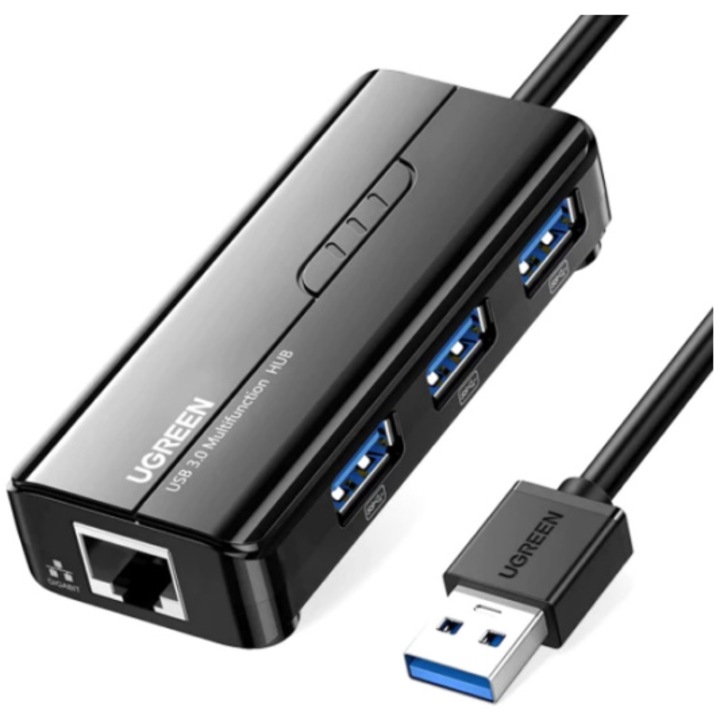 Адаптер за мрежова карта Ugreen 20265, USB 3.0 (T), Порт RJ-45, USB 3.0, LED, Черен