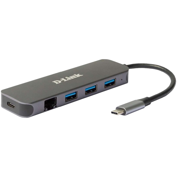 Хъб USB D-LINK DUB-2334, USB Type C, Кабел 10 см, Metallic/Silver