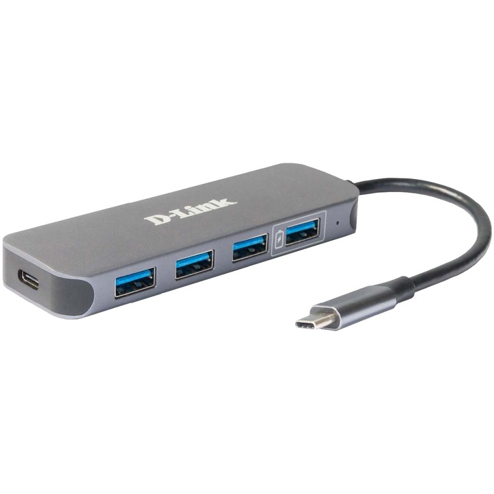 Хъб USB D-LINK DUB-2340, USB Type C, Кабел 10 см, Металик/Сребрист
