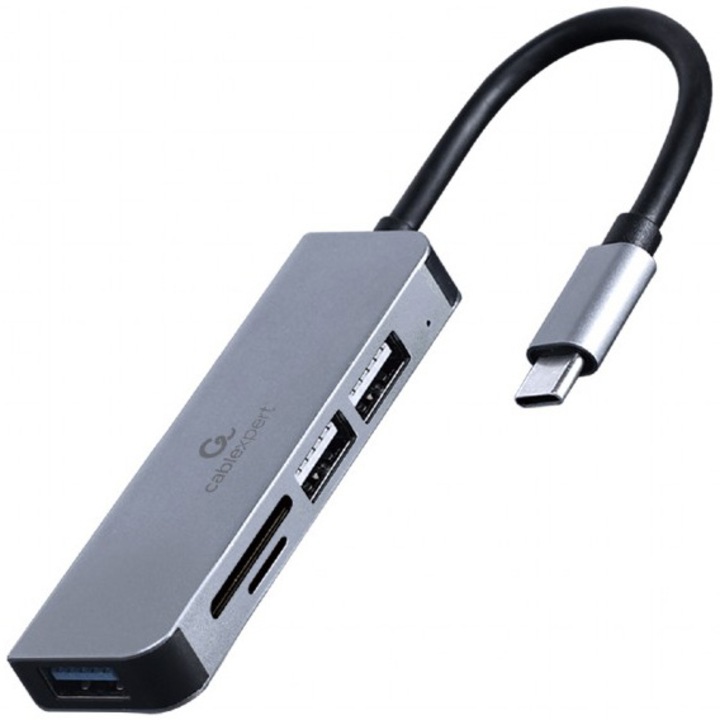 Хъб USB GEMBIRD UHB-CM-CRU3P1U2P2-01, USB Type-C, SD / MicroSD support, Сребрист