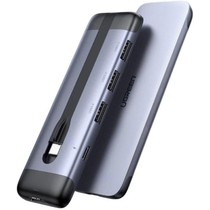 Ugreen USB HUB 70408, USB Type-C(T), HDMI, USB Type-C PD, черен