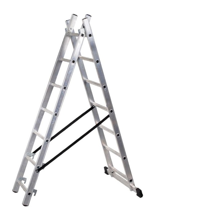 Létra, Féktartó, Alumínium, 7 lépcsőfok, 300 cm, Ezüst