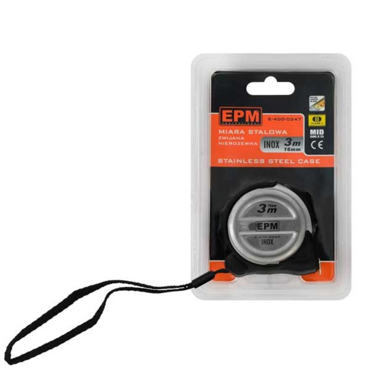 Ролетка, EPM, Неръждаема стомана, 3 м, Сребрист