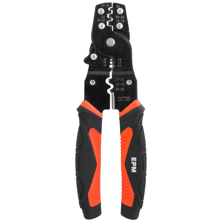 Клещи за кримпване, EPM, Ергономична дръжка, Стомана, 190 mm, Черно/Оранжево