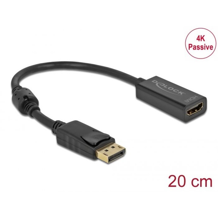 Delock Adapter DisplayPort 1.2-dugós csatlakozó -HDMI-csatlakozóhüvely 4K passzív fekete (DL-63559)