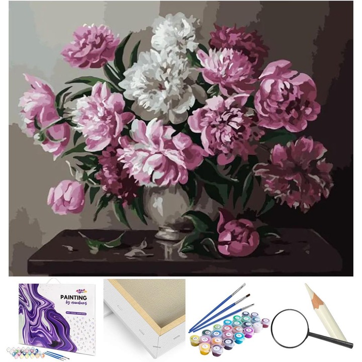 Set pictura dupa numere cu flori, Artnapi, 40 x 50 cm, Multicolor