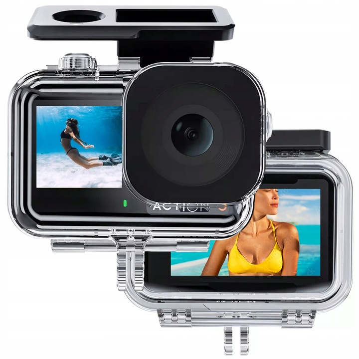 Carcasa impermeabila husa subacvatica, Telesin, pentru DJI Osmo Action 3 4 5 Pro, scufundari 45m, sticla securizata, insertii anti-aburire, protectie daune, negru