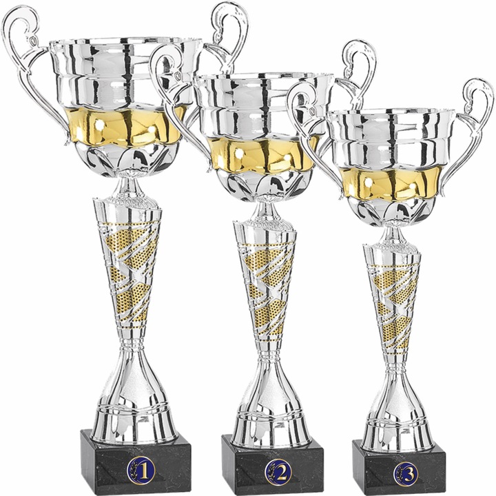 Set 3 Cupe Podium, Metal, Plastic, Marmura, 49, 43, 39 cm