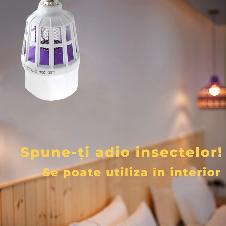 Комплект от 3 броя LED крушки 2 в 1 с UV лампа против насекоми Echo Soul, уред против комари, мухи, мушици, безшумен, против насекоми, с 360° излъчване за вътрешна и външна употреба, 20 W, бял Echo Soul®