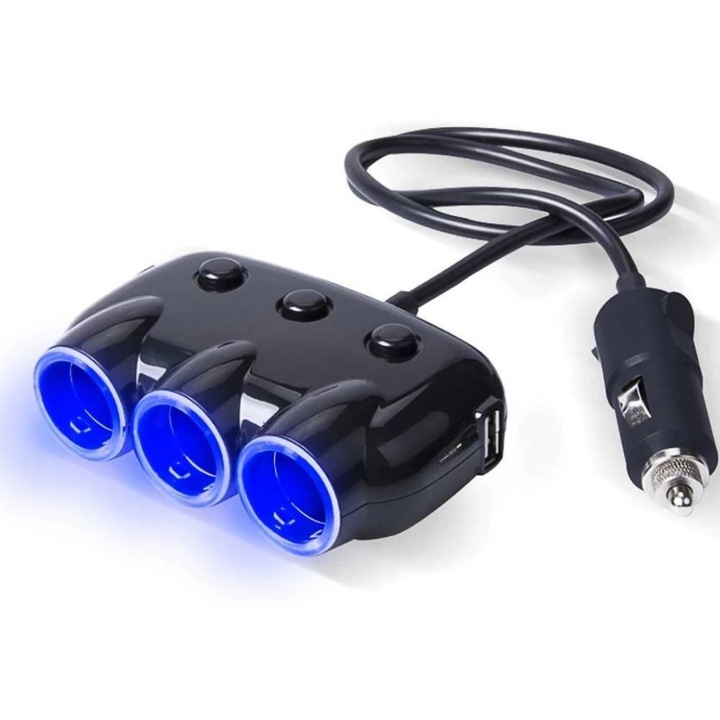 Splitter bricheta, Interlook, USB, 24V, 3,1 A, 120 W, Negru