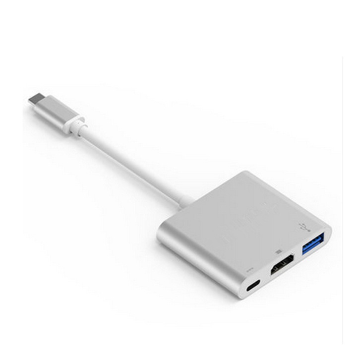 Adaptor USB-C Bivier 3in1, HDMI, USB-C si USB 3.0, Gri