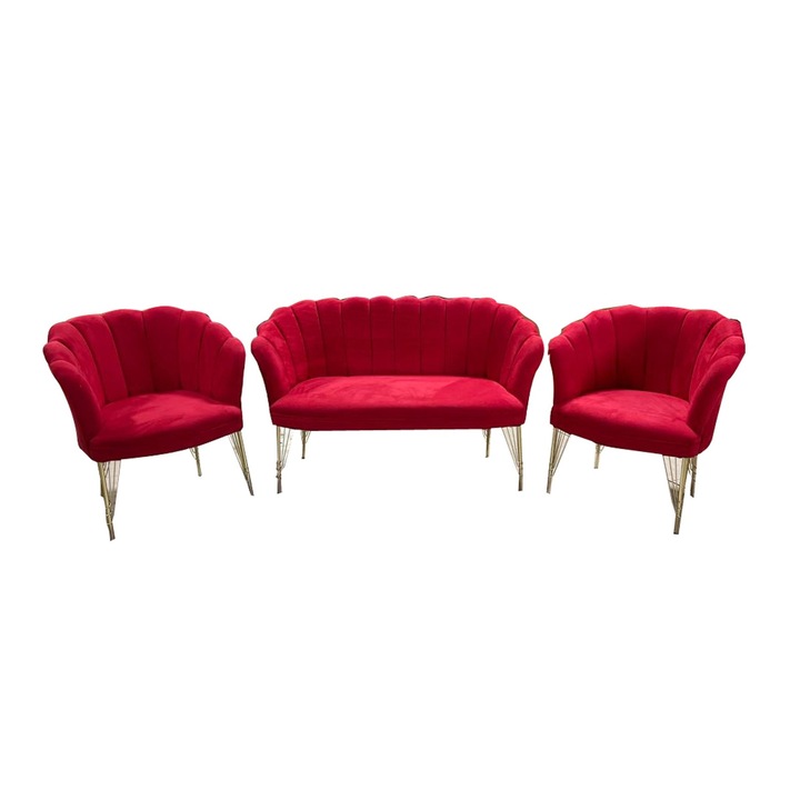 Set canapea 2 locuri cu 2 fotolii Home-Global 131x75x60 textil red-rosu textil