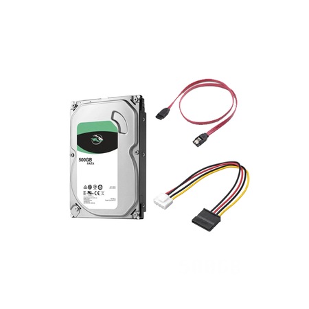 Set Hard Disk 3.5 inch pentru PC, compatibil DVR/NVR, 500GB, brand Seagate Barracuda, 7200 RPM si cabluri brand Elitech Electronics pentru conectica, Date si Alimentare