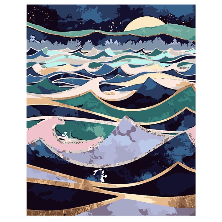 Set pictura pe numere Artnapi, Mare nelinistita, 40x50cm, Rama de lemn