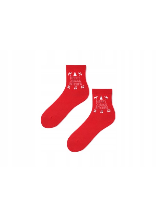 Sosete dama, Marilyn, Model de Craciun, Bumbac/Poliamida, Rosu/Alb, 36-40EU