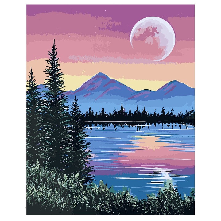 Set pictura pe numere Artnapi, Peisaj mov, 40x50cm, Rama de lemn