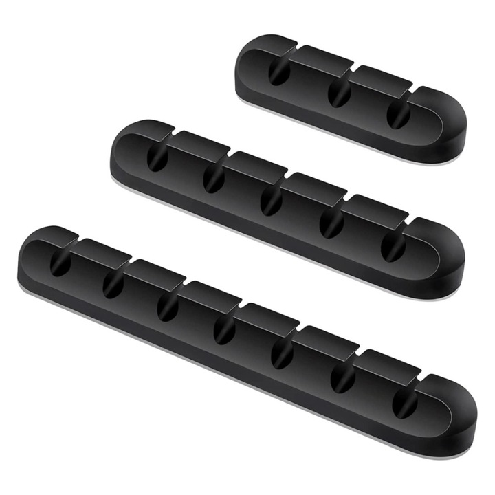Комплект от 3 скоби за носене на кабели, FAC, силикон, черни