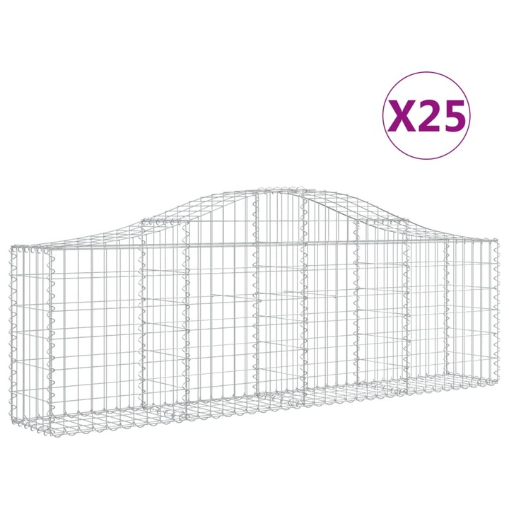 Set cosuri gabion arcuite 25 buc vidaXL, 200x30x60/80 cm, fier galvanizat 14.8 kg 3145404