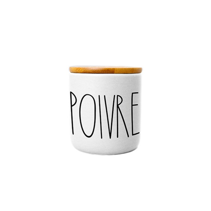 Recipient pentru piper din ceramica cu capac din bambus cu garnitura silicon, Frandis, 7.7x9 cm, alb/natur