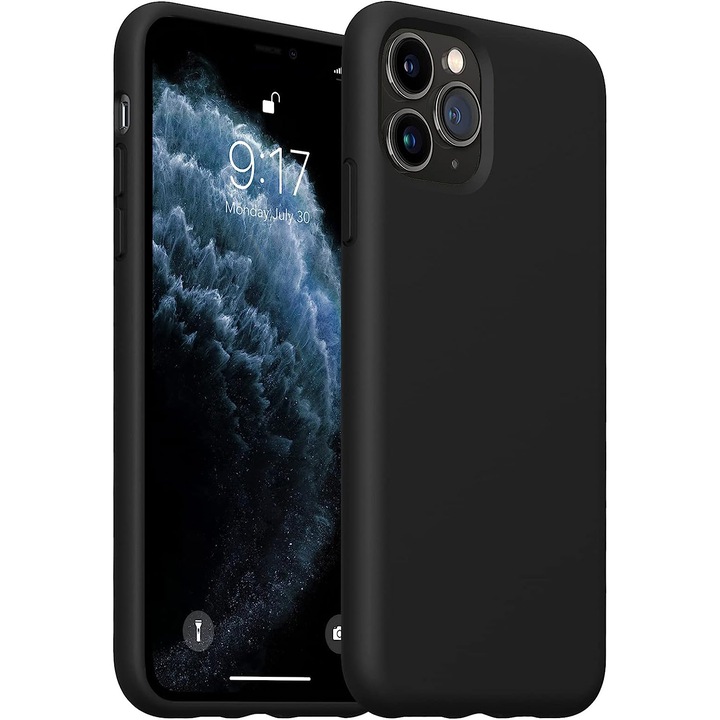 Мек силиконов калъф Daden®, съвместим с iPhone 11 Pro Max, вътрешност от микрофибър, повишена защита, черен