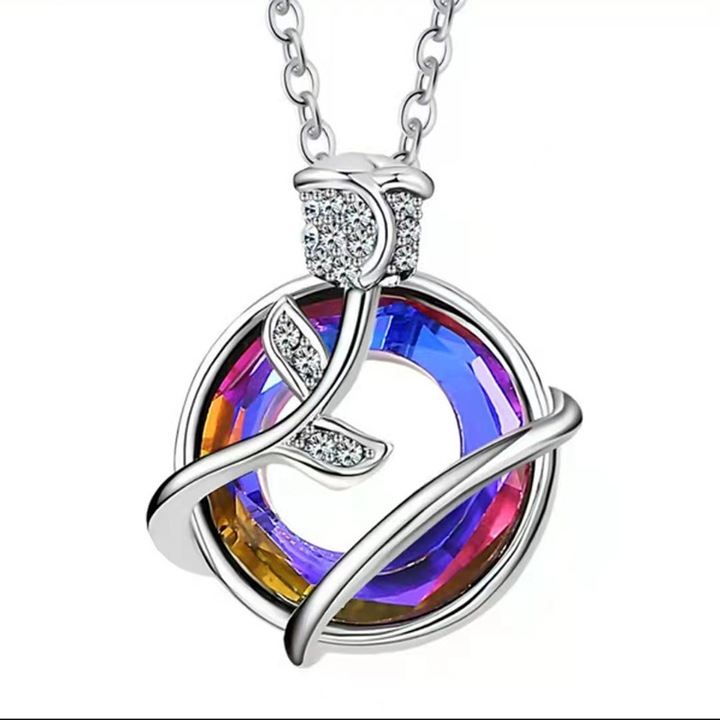Colier dama, Metal/Cuart, Trandafir, Multicolor