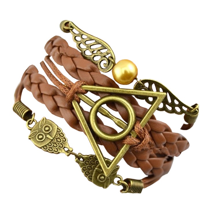 Női karkötő, deathly hollows modell, állítható, világosbarna, EFAYN