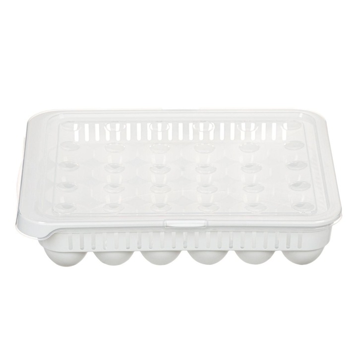 Tojásdoboz fedővel, Műanyag, 30 férőhelyes, Fehér, 33,5x27,8x7,3 cm