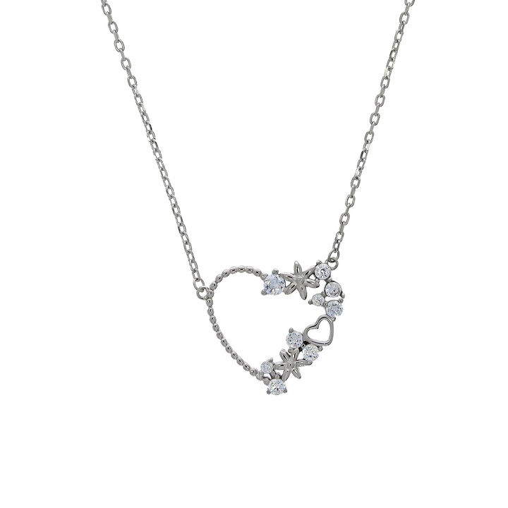 Lantisor Argint Inima cu Flori