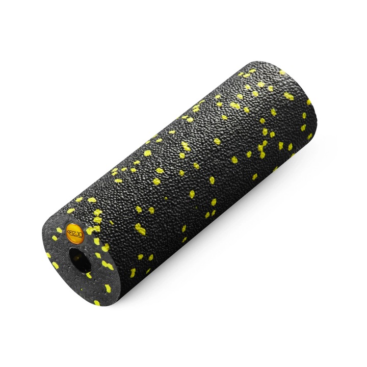Mini masszázshenger, 4FIZJO, izomlazításhoz, EPP hab, ideális ujjmasszázshoz, tartós és biztonságos anyag, deformációnak ellenálló és könnyen tisztítható, lazítja a feszült izmokat, könnyű súly, 15 x 5,5 cm, Fekete/sárga