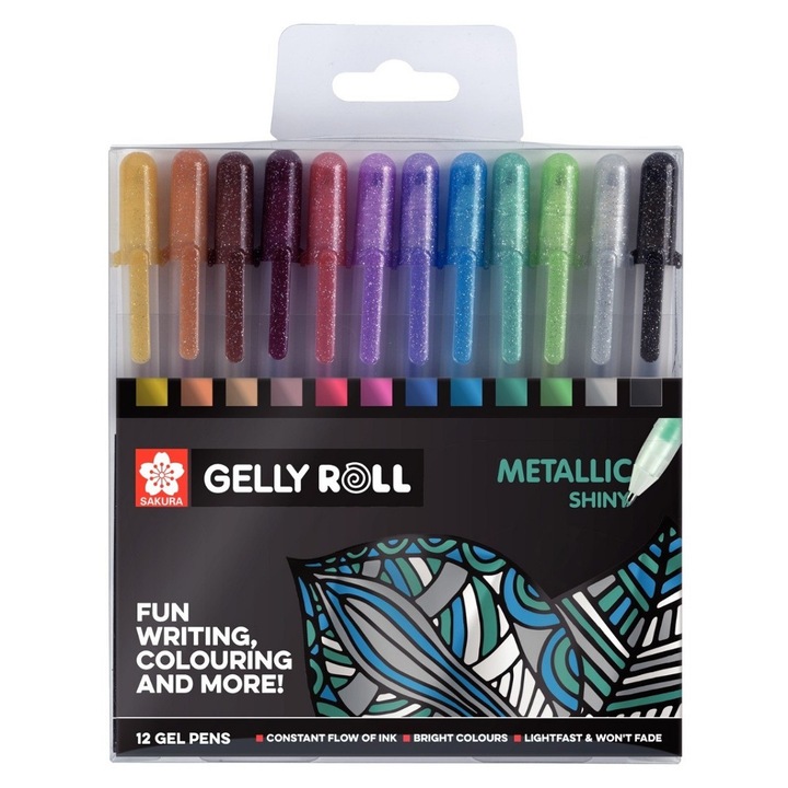 Set 12 pixuri colorate Sakura Gelly Metallic, Multicolor