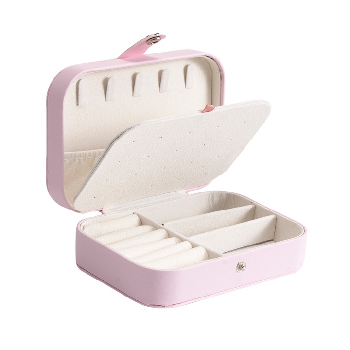 Női rózsaszín kétrétegű PU bőr ékszerdoboz