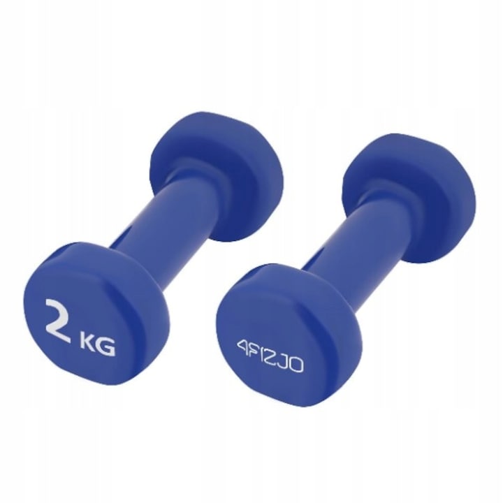 Set de 2 gantere de fier pentru antrenament de forta si fitness, intarire musculara, Vinil, 2x2 kg, Albastru