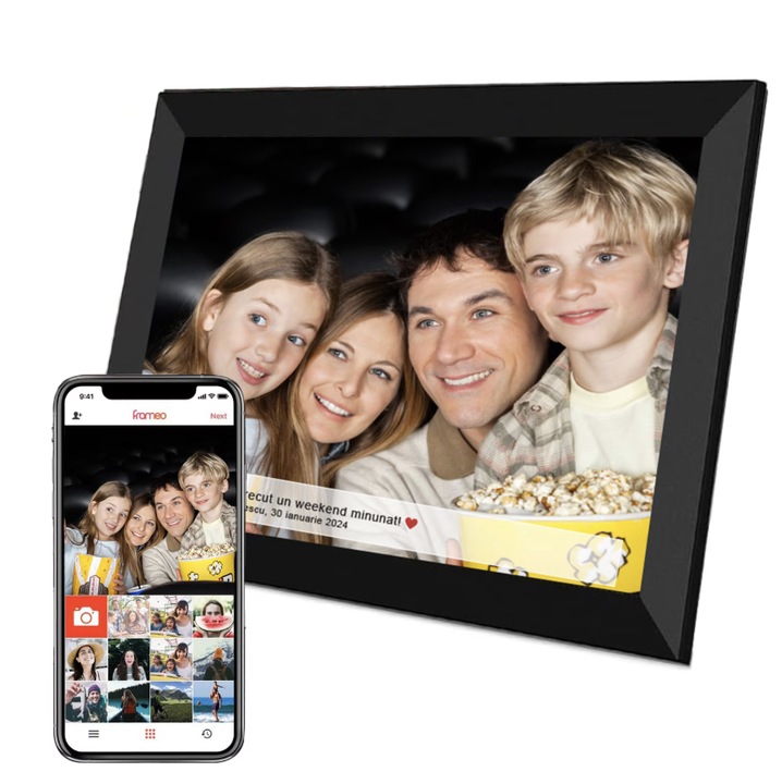 Rama Foto Digitala IMA Trend®, Ecran Tactil 10.1 Inch HD IPS 800x1280, Aplicatie Frameo, Android 6, 1GB RAM, 32GB Memorie Interna, Card SD, Difuzoare 2x2W, Redare Poze si Video, Cablu Alimentare 3M, Design Modern, Negru