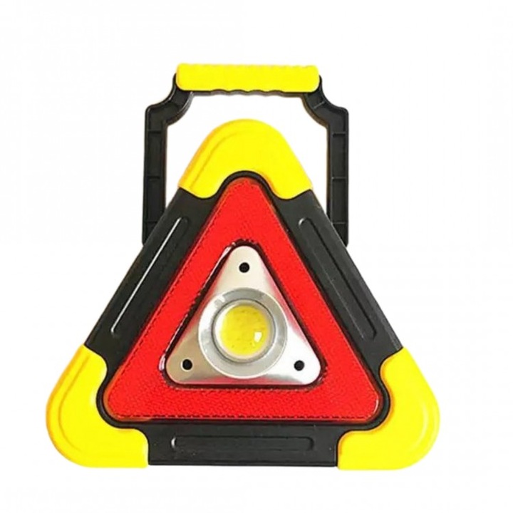 Предупредителна лампа за повреда, Auto Triangle, COB Led, USB и соларно зареждане, D66, Tescomak, червен/жълт/черен цвят