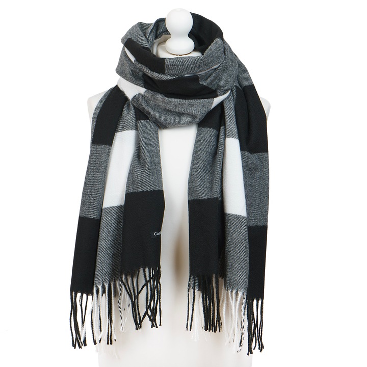 Esarfa in carouri, Pentru Femei, Aleszale, Negru-Alb