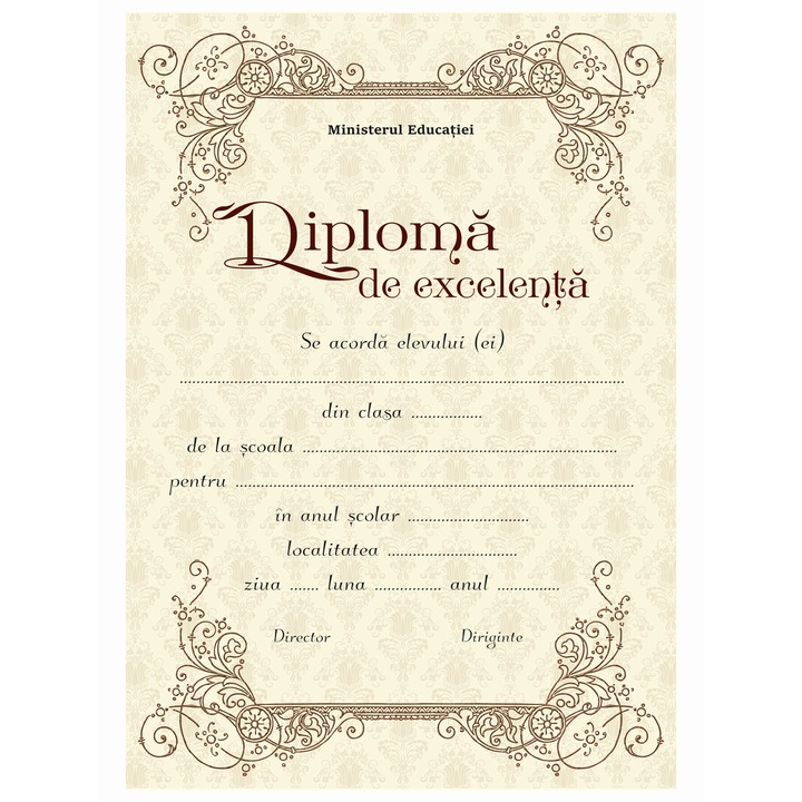 Set 10 bucati diplome de excelenta, model 3, format A4, carton 300 grame