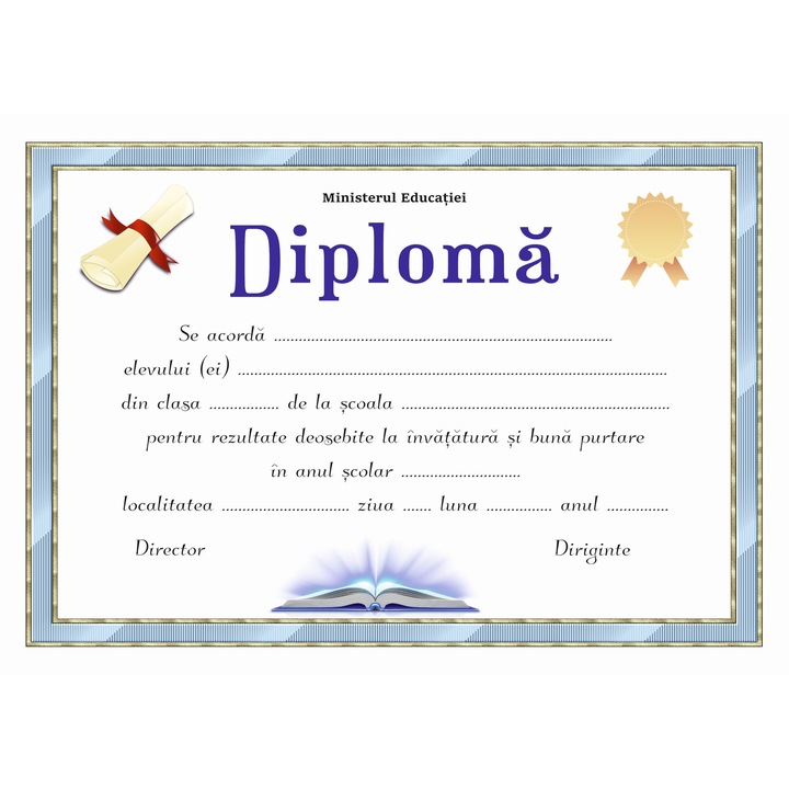 Set 10 bucati diplome rezultate deosebite, model 1, format A4, carton 300 grame