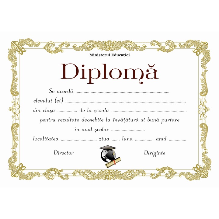 Set 10 bucati diplome rezultate deosebite, model 2, format A4, carton 300 grame