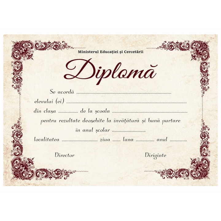 Diploma rezultate deosebite, model 3, format A4, carton 300 grame