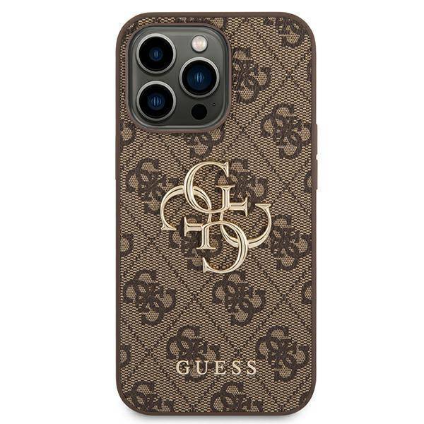 Husa de protectie Guess cu logo metalic PU 4G pentru iPhone 14 Pro, Maro