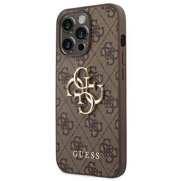 Husa de protectie Guess cu logo metalic PU 4G pentru iPhone 14 Pro, Maro