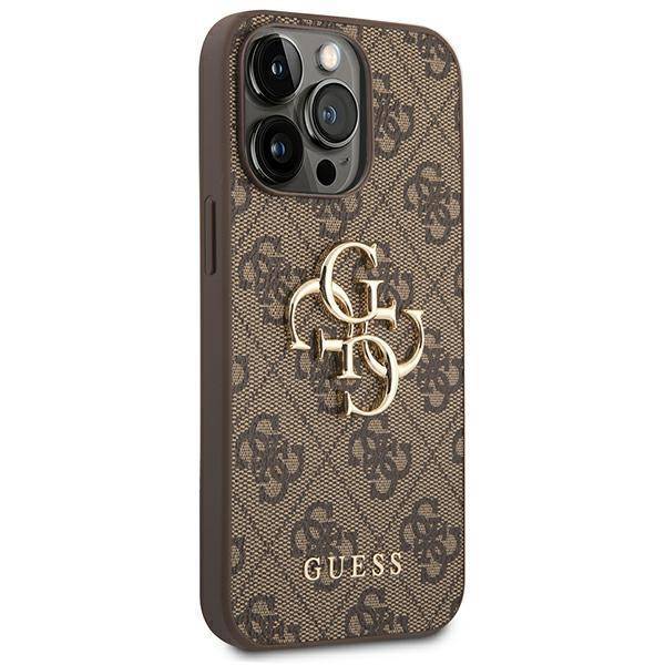 Husa de protectie Guess cu logo metalic PU 4G pentru iPhone 14 Pro, Maro