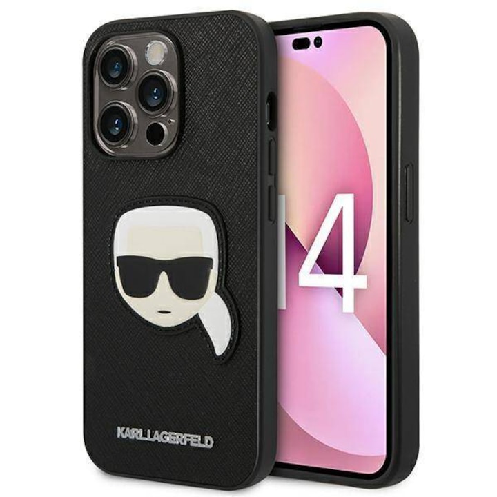 Husa de protectie Karl Lagerfeld PU Saffiano Karl Head pentru iPhone 14 Pro Max, Negru