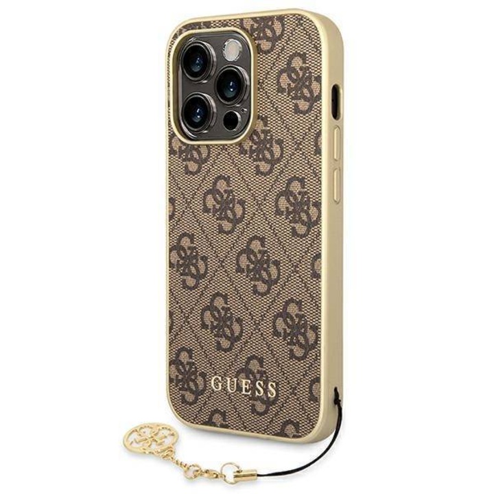 Защитен калъф Guess 4G Charms за iPhone 14 Pro, Кафяв