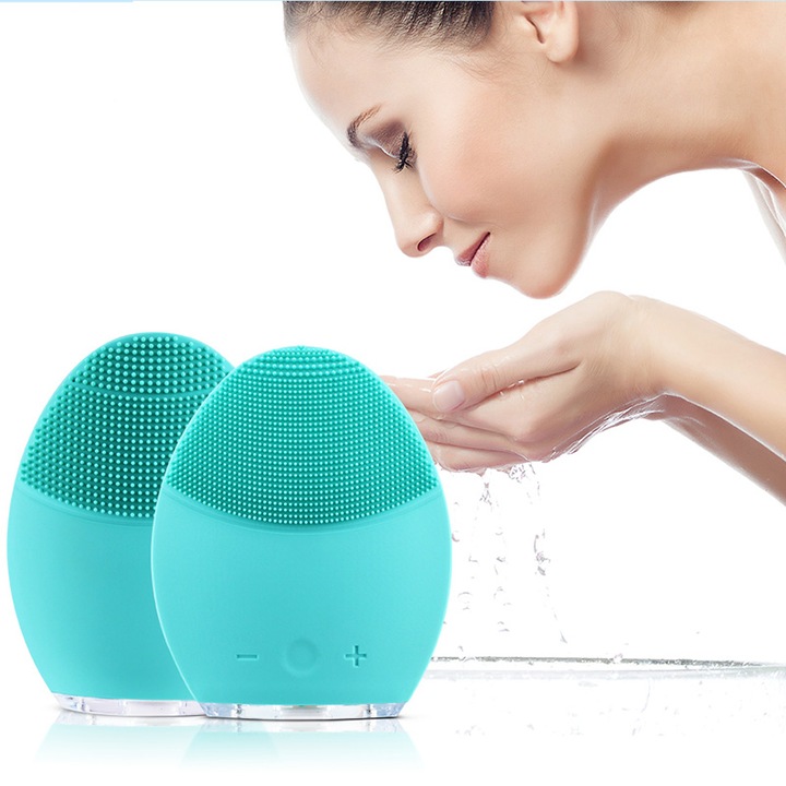 Perie curatare faciala SERBY, masaj cu vibratii sonice, din silicon moale igienic, reincarcabila USB, 7000rpm, rezistenta la apa