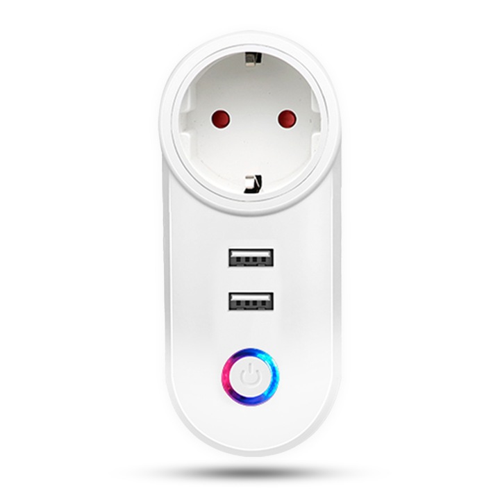 Smart Home Plug, Intelligens aljzat, x2 USB, kompatibilis Google Home és Amazon Echo