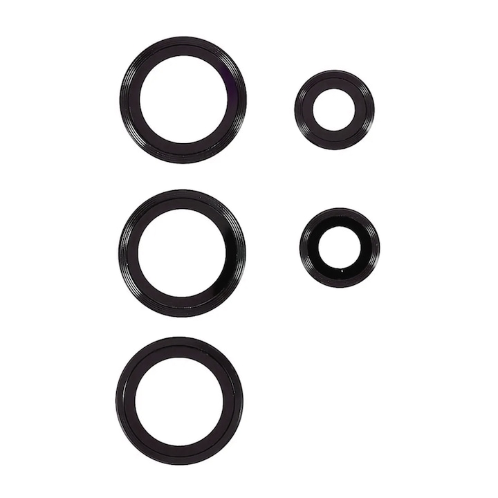 Set pentru Samsung Galaxy S23 Ultra, 5 Folii Camera, individuale, protectie lentile din sticla, ghidaj montare, cu contur Negru, GEKKO™ Negru AntiShock