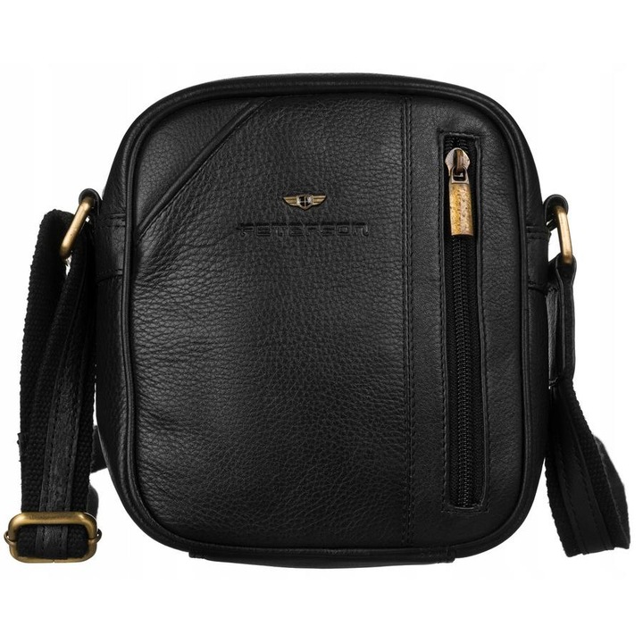 Férfi táska, természetes bőr, fekete, Peterson, 18,5 x 15,5 x 7 cm