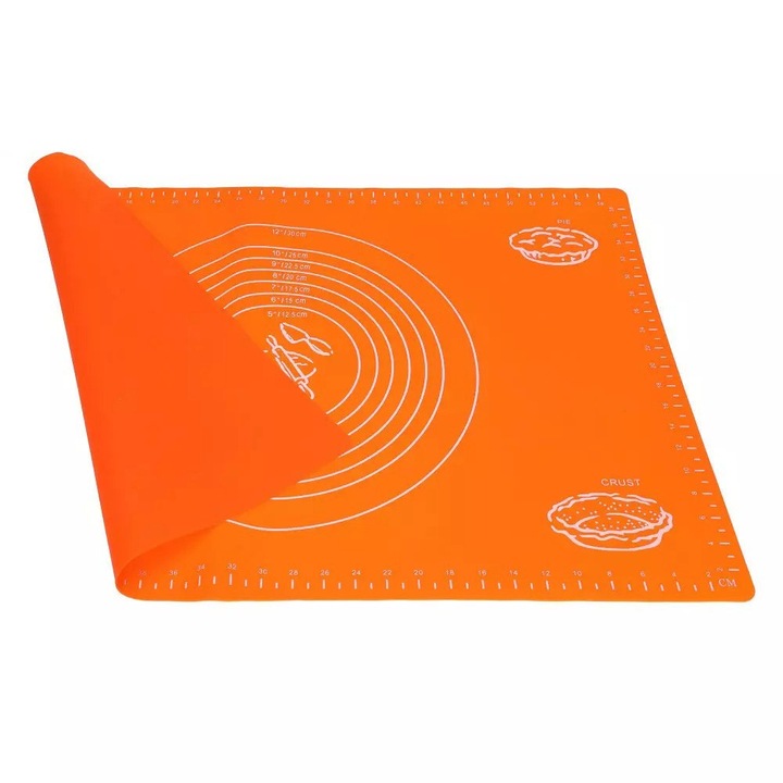 Covoras pentru aluat din silicon, foaie antiaderenta, 56x41 cm, Portocaliu, 555COF